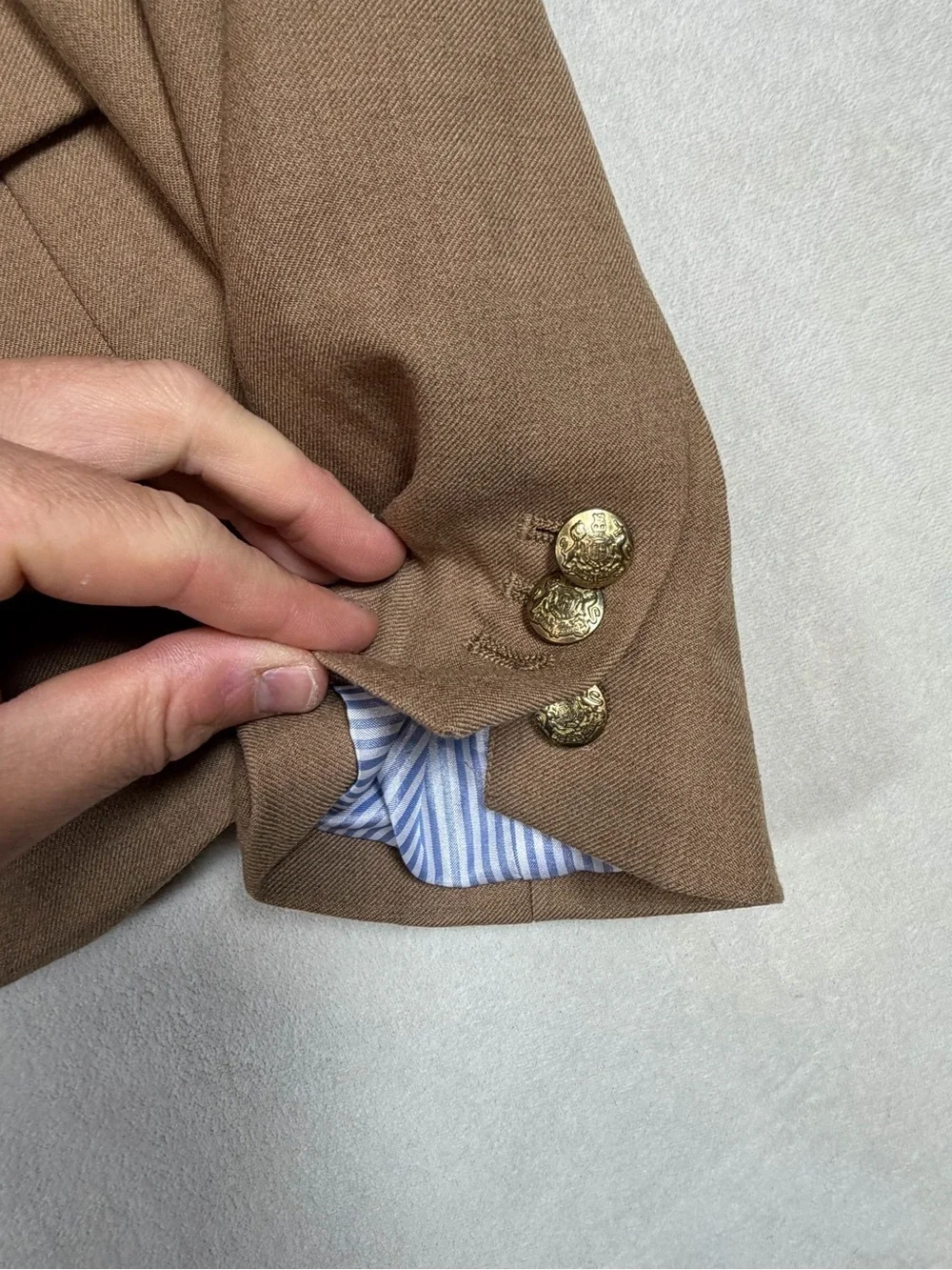 J. Crew Women's Gold Button Size 10 Wool Blend Camel Brown Tailored Blazer